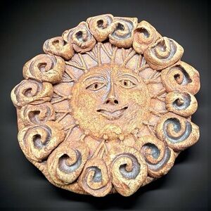Folk Art Terracotta Clay Medallion Necklace Pendant Statement Celestial Handmade